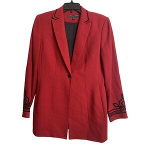 Kasper & Company ASL Wool Red Applique Trimmed Blazer Size 8‎